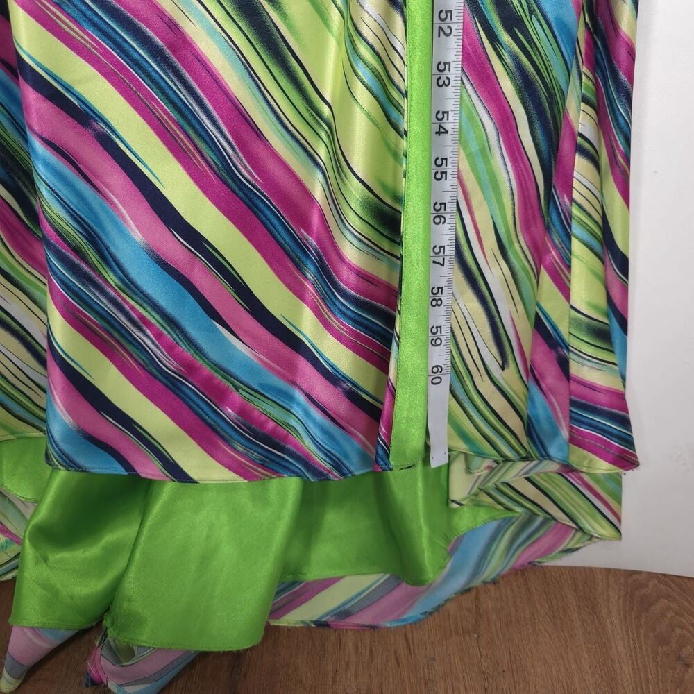Mac Duggal Couture Size‎ 0 Maxi Dress Open Back Slit Satin Multicolor Striped - Picture 6 of 16